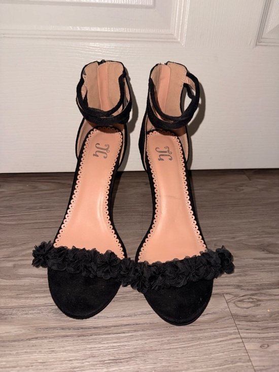 Shoes - Black Ankle-Strap Floral Accent Sandals - Women